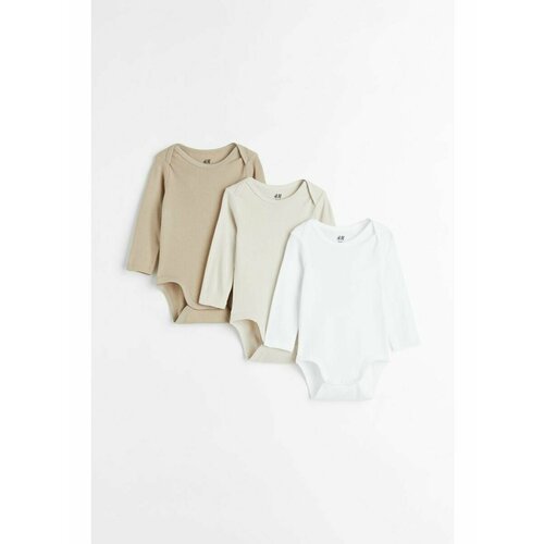 Боди H&M, комплект из 3 шт., размер 62, белый, бежевый комплект из трех боди с длинными рукавами 3 года 94 см серый