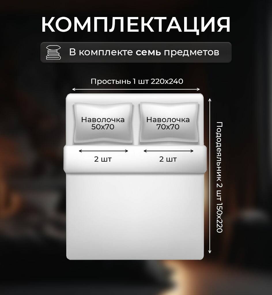 Постельное белье семейное сатин дуэт, наволочки 70х70 50х70 Mency BR W — фото 1