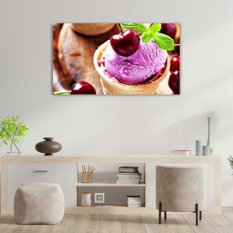 Картина на холсте 60x110 Альянс Лес "Cherry ice cream dessert" на подрамнике / интерьер/ декор