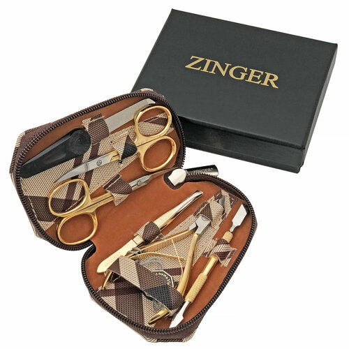 Маникюрный набор Zinger 7103 G, 6 предметов, позолоченный/бежевый клетка