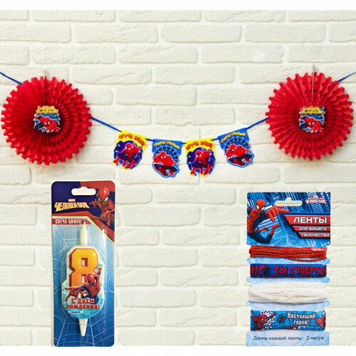 Свеча-цифра 8 Человек-паук декоративные ленты и бумажный декор 672₽