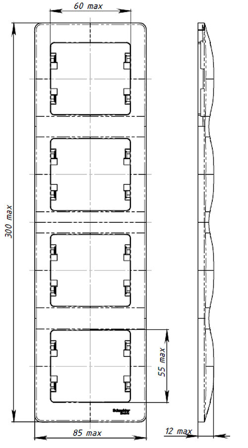 Рамка Schneider Glossa СУ, 4-местная, темный дуб, вертикальная, GSL000508 - фото №3