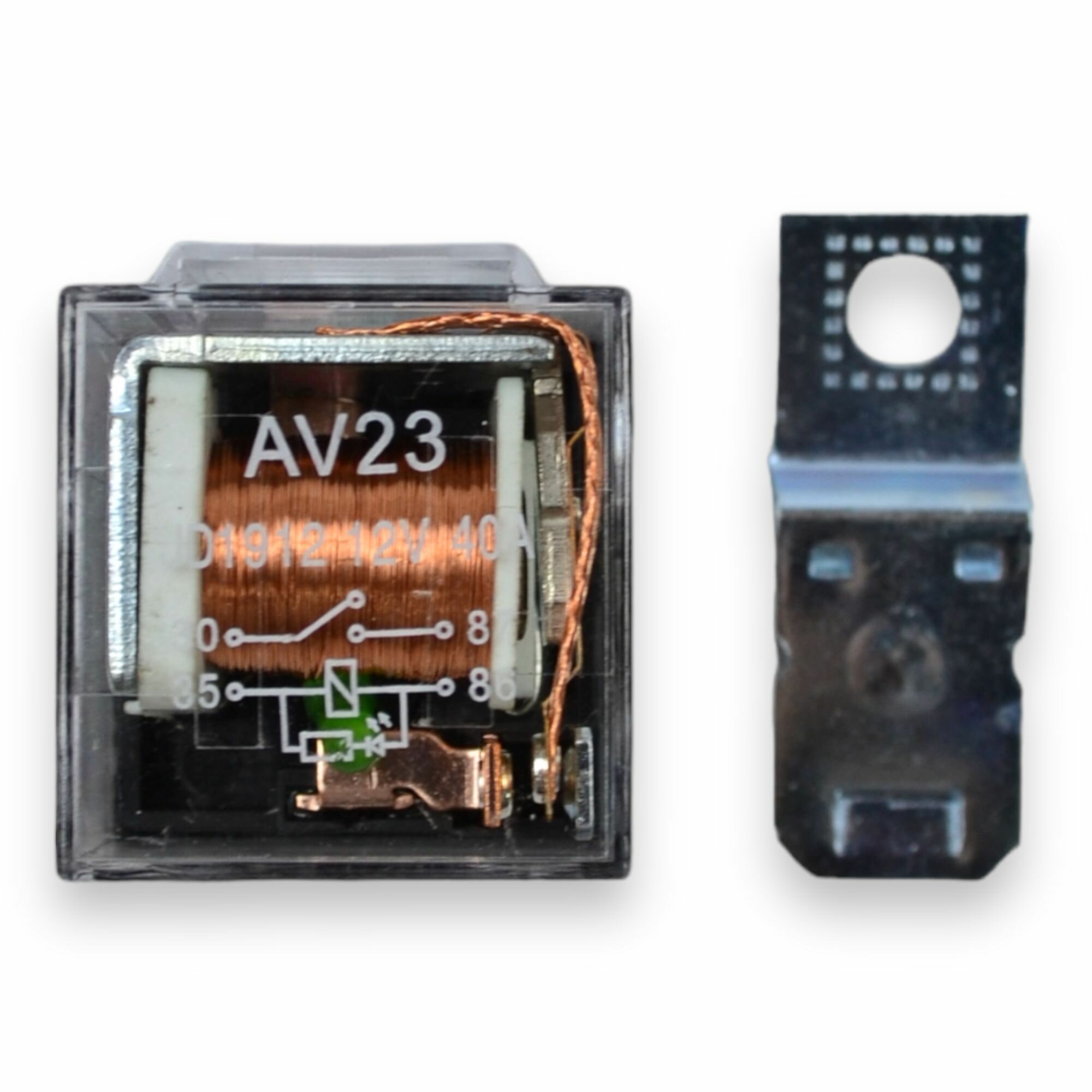 Реле 1 шт. электромагнитное силовое 12V 4 контакта 40А с индикатором, с кронштейном, прозрачное
