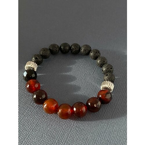 фото Браслет el tro агат медового цвета, вулканическая лава, агат, 1 шт., размер 16 см, размер m, черный, красный