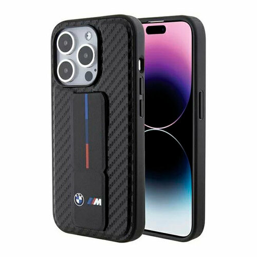 Чехол CG Mobile BMW для iPhone 15 Pro Max GripStand M-Collection PU Carbon eff Tricolor Hard Black - чёрный