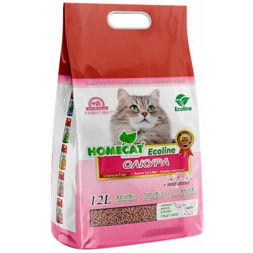 HOMECAT эколайн сакура наполнитель комкующийся для туалета кошек (12 + 12 л) homecat эколайн молоко наполнитель комкующийся для туалета кошек 6 6 л