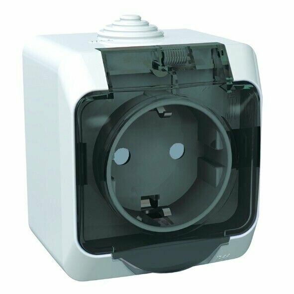 фото Розетка откр. уст. с З/К 16А/250В IP44 крышка шторки бел. Этюд