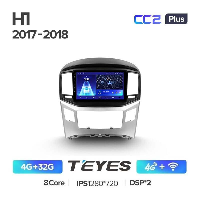 Магнитола Hyundai H1 2 TQ 2015 - 2021 Teyes CC2 plus 4/32Гб ANDROID 8-ми ядерный процессор QLED экран DSP 4G модем
