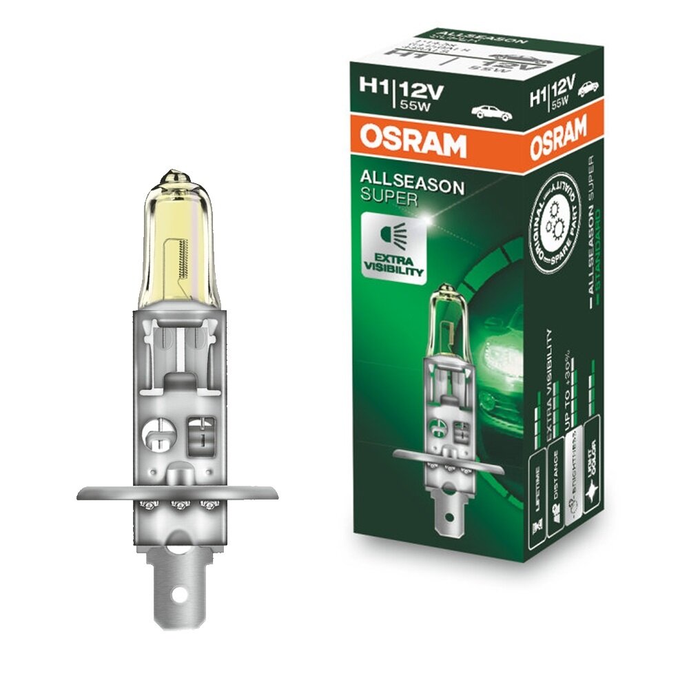 Лампа автомобильная галогенная OSRAM ALLSEASON H1 +30% 64150ALS 12V 55W P14,5s 1 шт.