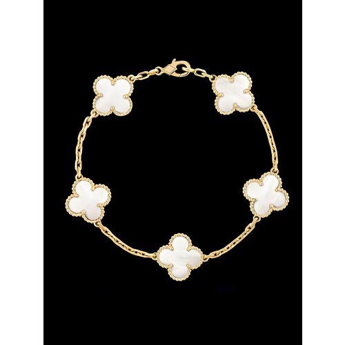 фото Браслет-цепочка royal jasmine клевер, искусственный камень, 1 шт., размер 24 см, размер one size, белый, золотой