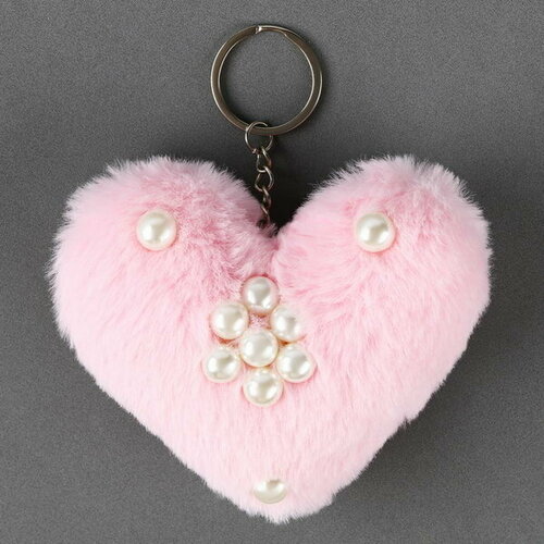 фото Мягкая игрушка "сердечко" с бусинами, на брелоке, 10 см, цвет нежно-розовый сима-лэнд