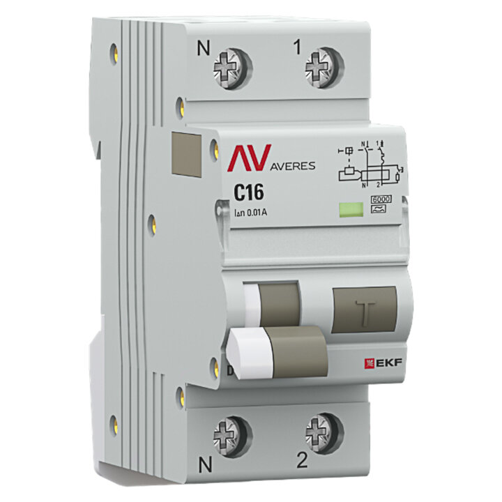Автоматический выключатель дифференциального тока DVA-6 1P-N 16А (C) 10мА (A) 6кА EKF AVERES