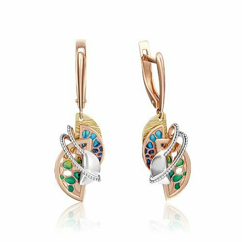 Серьги PLATINA, комбинированное золото, 585 проба, родирование, эмаль