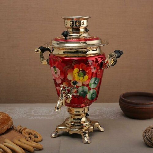 Самовар Жостово на красном рюмка 3 л электрический 26365₽