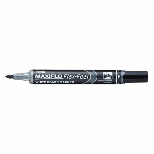 Маркер Pentel Maxiflo Flex-Feel, черный, для белых досок, гибкий наконечник, 1-5 мм, круглое перо канцелярия pentel набор маркеров maxiflo flex feel для доски с магнитной губкой 4 шт