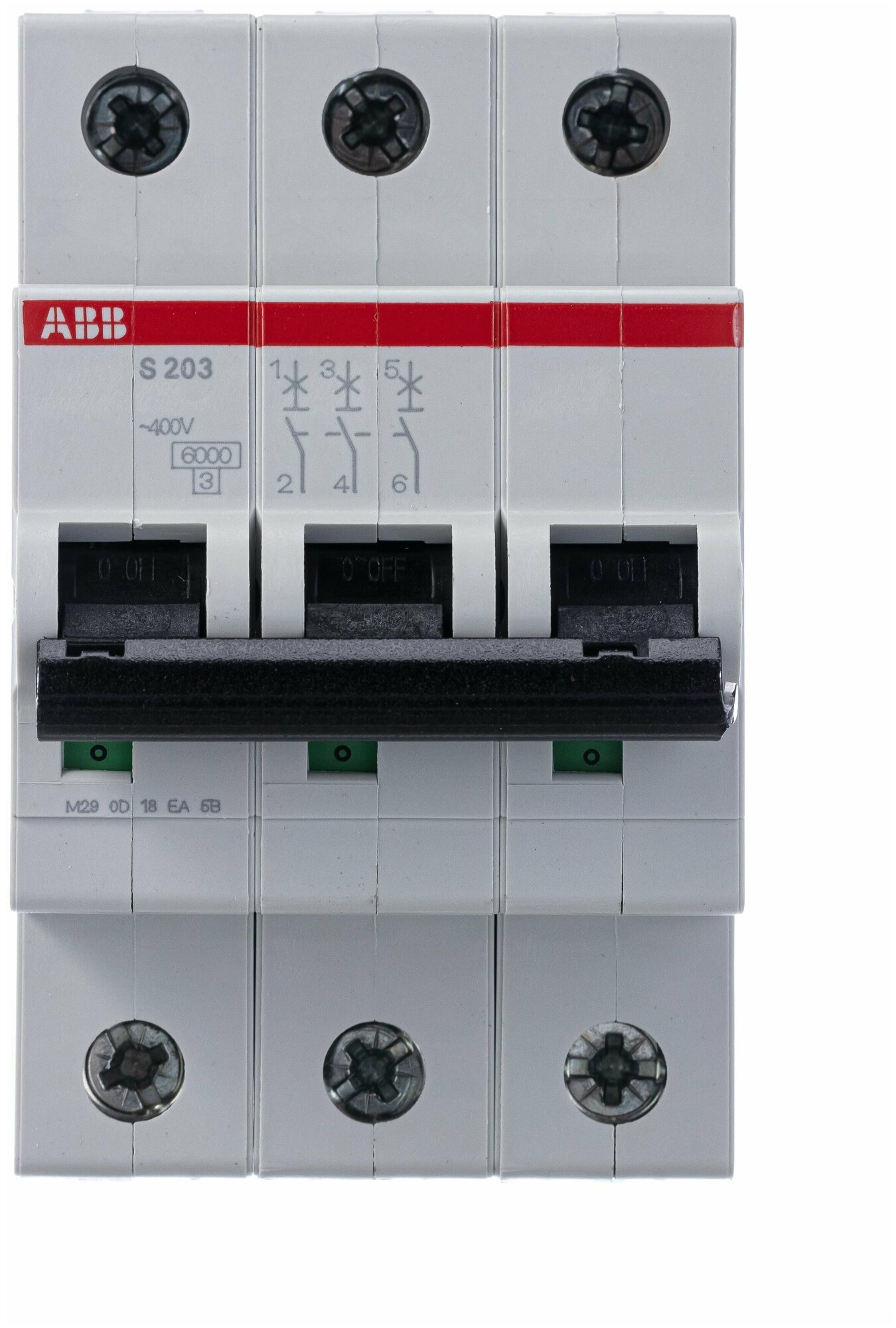 Выключатель автоматический ABB S203 B10 1A тип B 6kA 3П 400В, 2CDS253001R0105