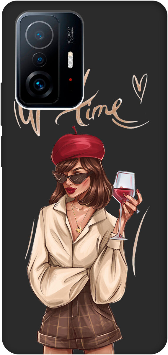 Матовый чехол Wine Time для Xiaomi 11T / 11T Pro / Сяоми 11Т / 11Т Про с 3D эффектом черный