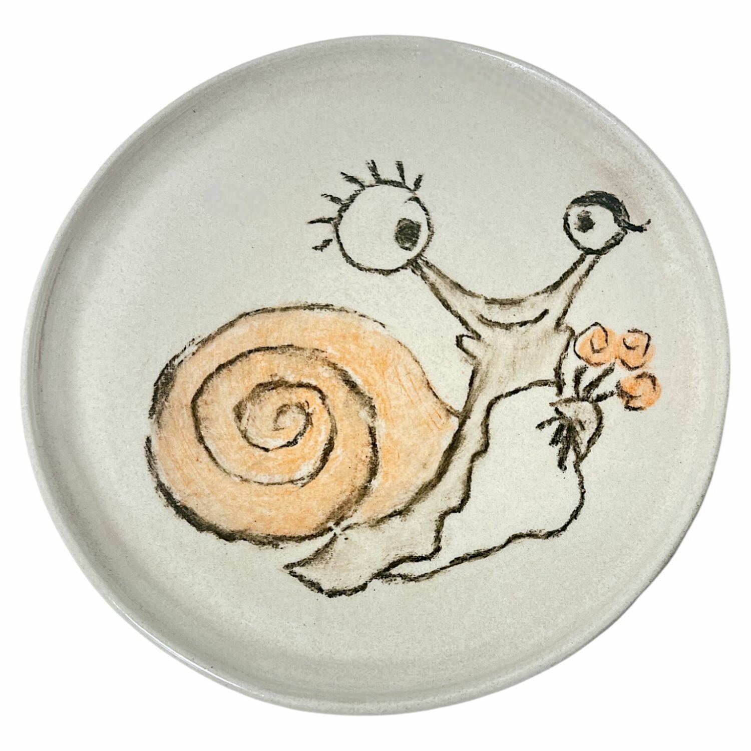 Тарелка ручной работы «Улитка с цветами», керамика, 15 см