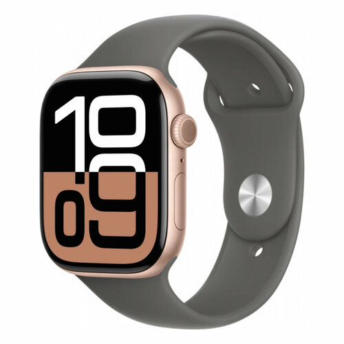 Умные часы Apple Watch Series 10 46mm Rose Gold Aluminum Case with Stone Gray Sport Band SM MWX23LWA 54950₽