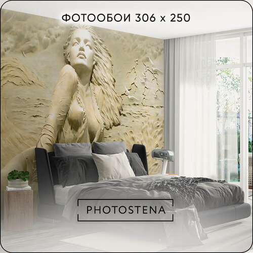 Изображение товара Фотообои 3D на стену флизелиновые встык PHOTOSTENA Барельеф Русалка 3D 3,06 x 2,5 м 7,65 м2