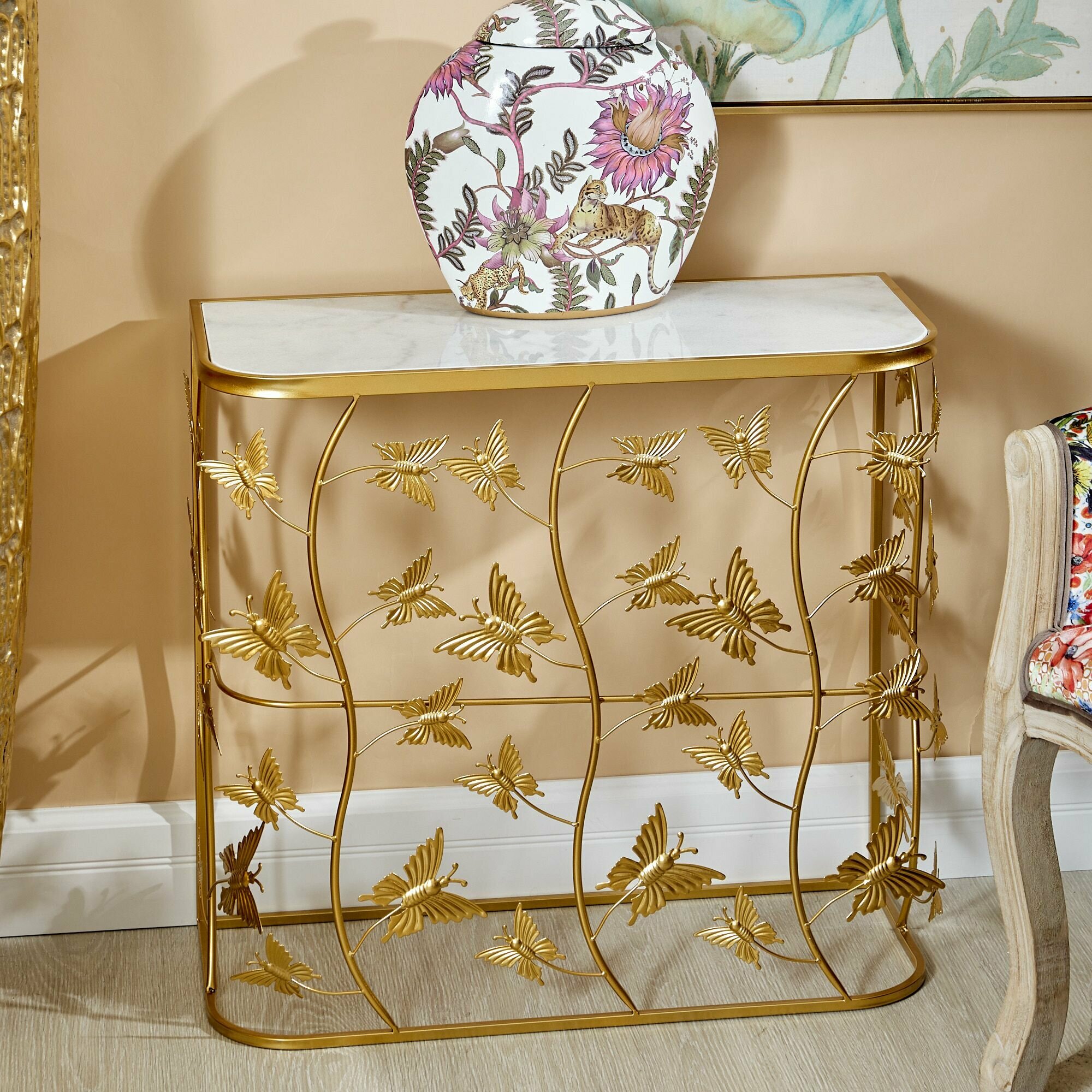 54-110 Консоль с белым мрамором 68x28x63 см, Металл, мрамор, Glasar