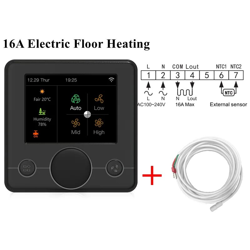 Smart WiFi термостат для теплых полов 16A, Electric.Black