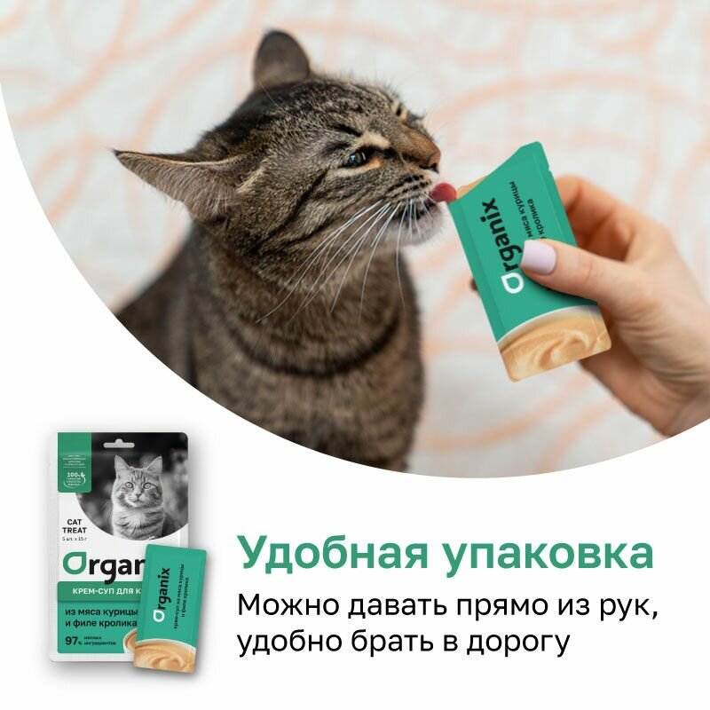 Organix Крем-суп для котят и кошек, из мяса курицы и филе кролика, 75 г — фото 1