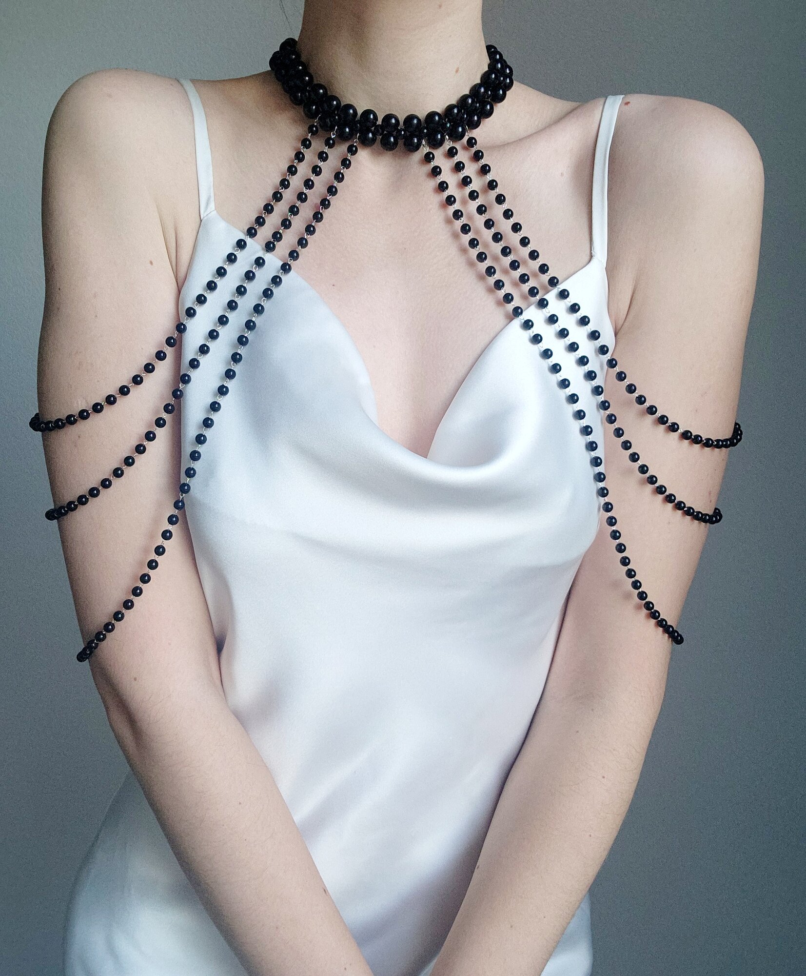 Цепь на тело cosha_brand, длина 40 см, 1 шт., черный/серебристый