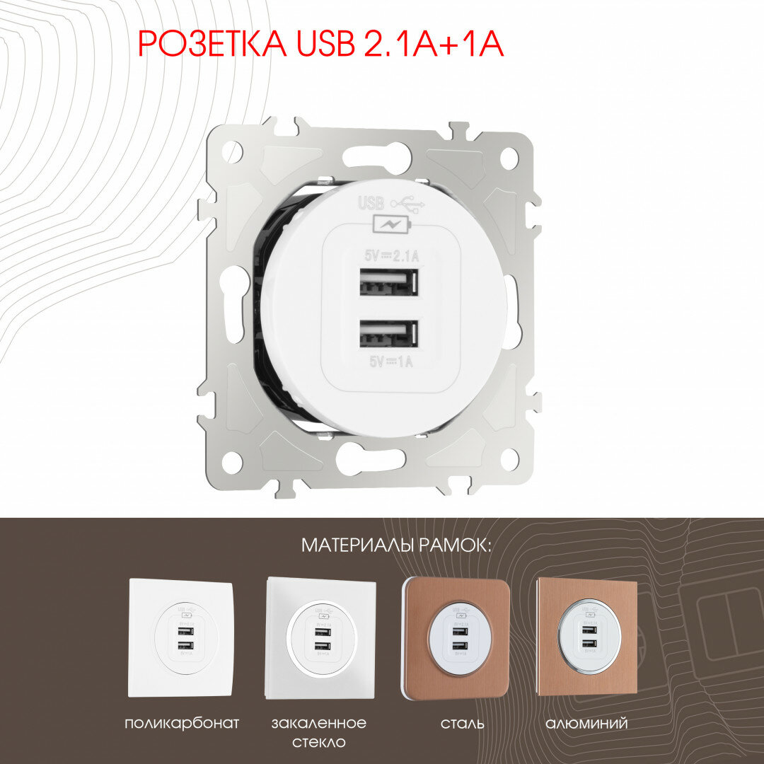 Розетка USB 2.1А+1А 202.46-1. white Arte Milano