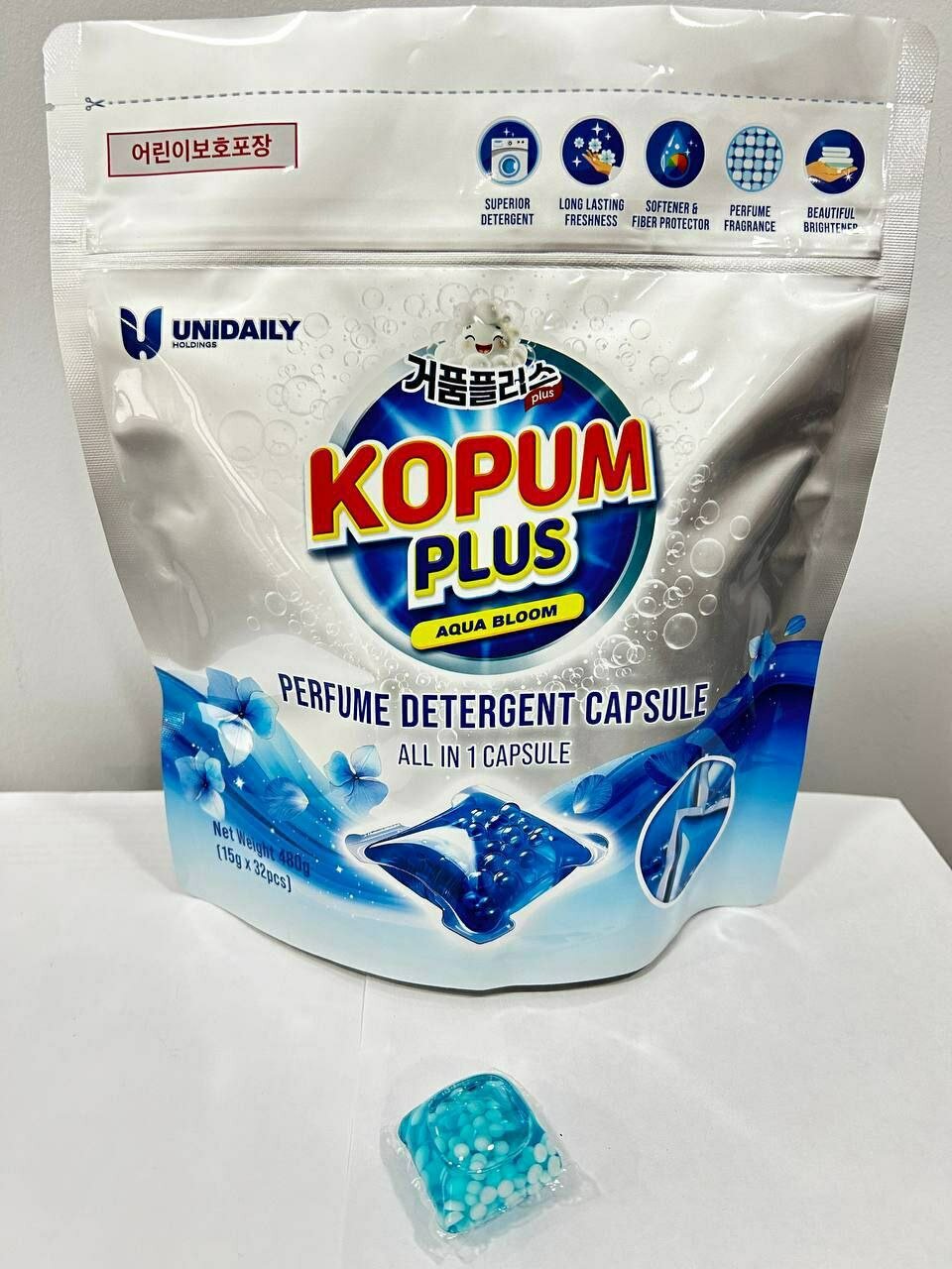 Капсулы Kopum Plus, капсулы для стирки, с ароматом, 32 шт, 15 г, Корея