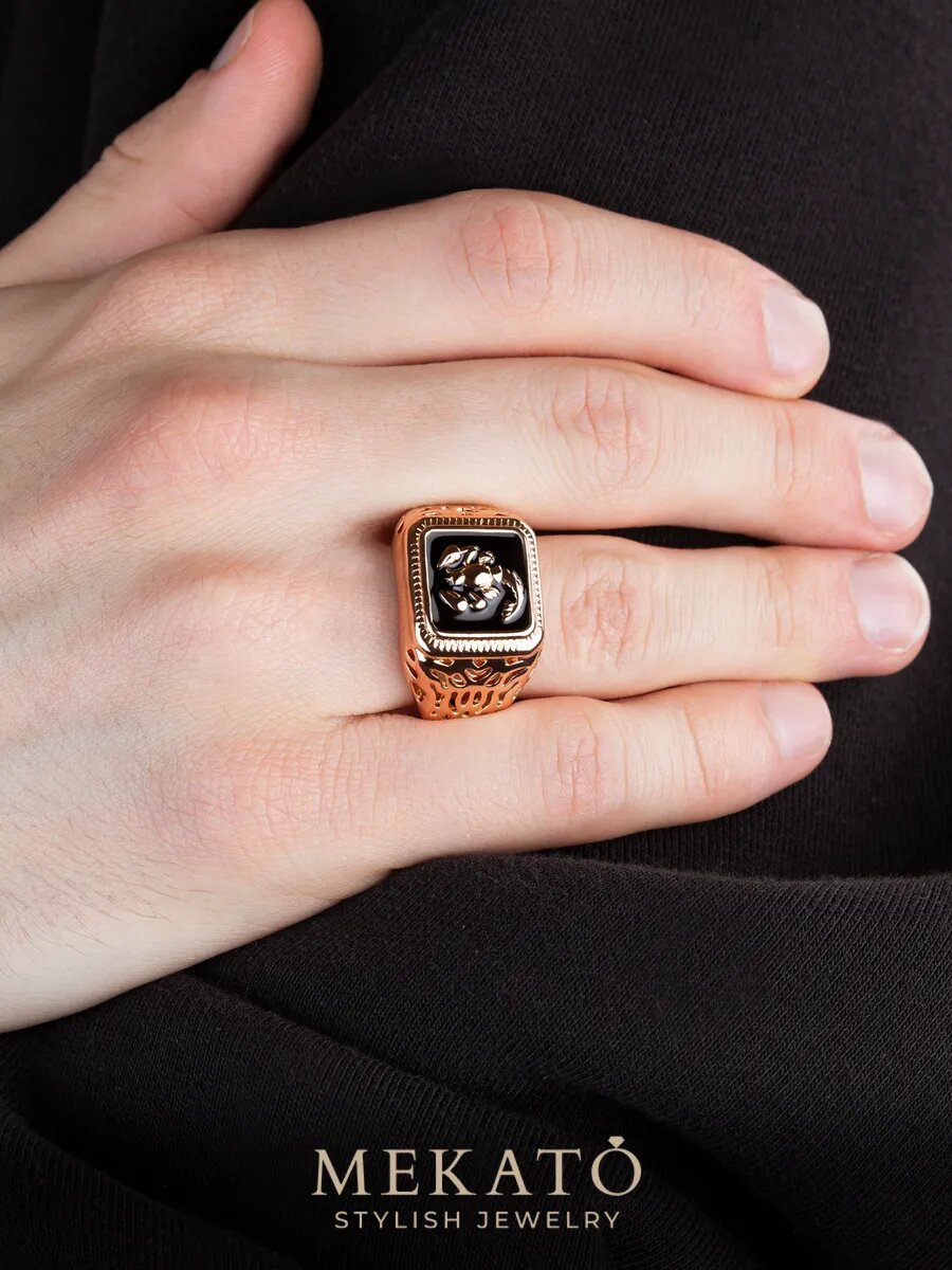 Печатка МЕКАТО, размер 23, золотой, черный — фото 1