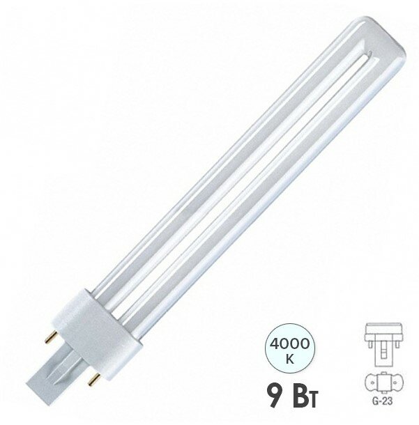 Лампа компактная люминесцентная Dulux S 9W/840 4000K G23 холодно-белая Osram