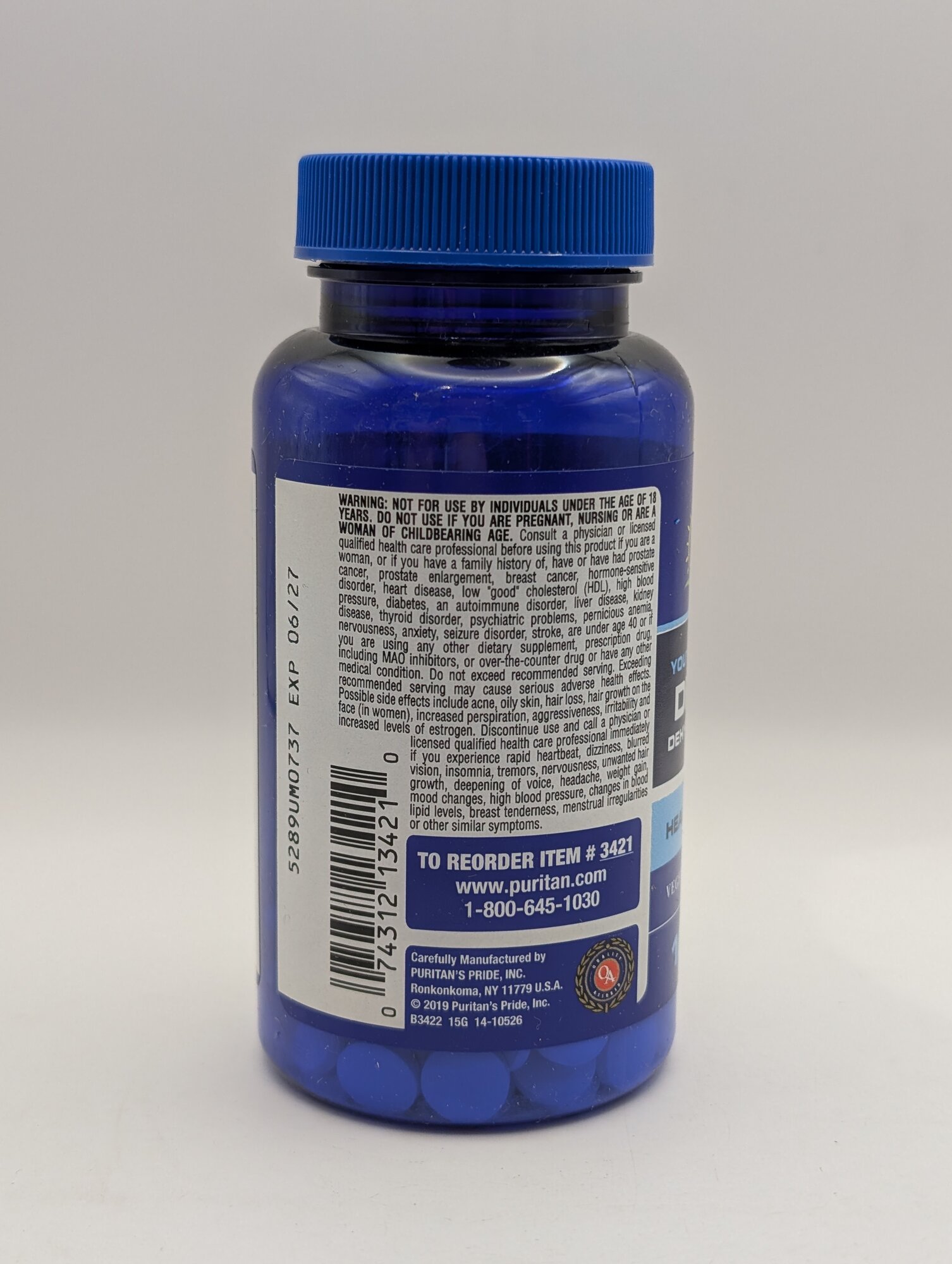 Puritans Pride DHEA 25mg, дгэа для баланса гормонов 100 Таблеток — фото 1