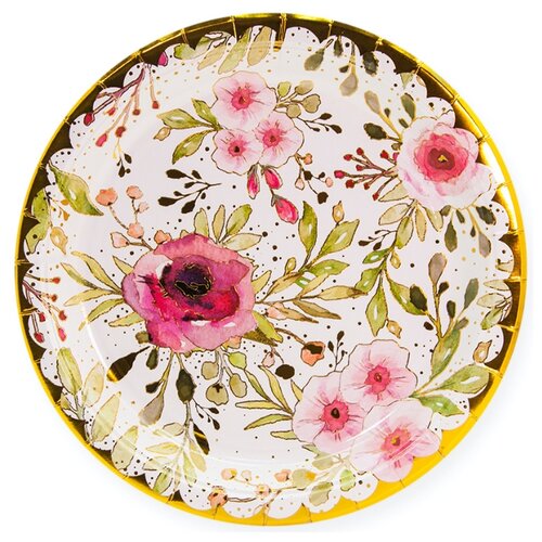 фото Ukid gift набор одноразовых тарелок "акварельные цветы", 9''/23 см - 6 шт