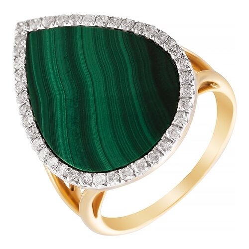 фото Jv кольцо из золота 585 пробы с малахитом и бриллиантами mr81629-mala-yg-mh-yg, размер 18