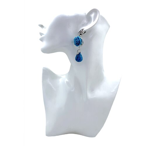 Серьги Dorim, размер 71 мм, серебряный, бирюзовый