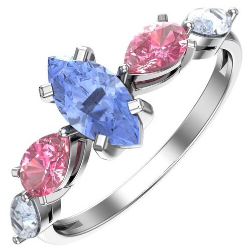 фото Pokrovsky серебряное кольцо с кварцем синтетическим розовым, светло голубым и голубым 1101013-03955, размер 17