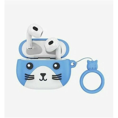 Наушники беспроводные с зарядным кейсом Hoco EW46 белые в чехле с голубым котом 199900₽