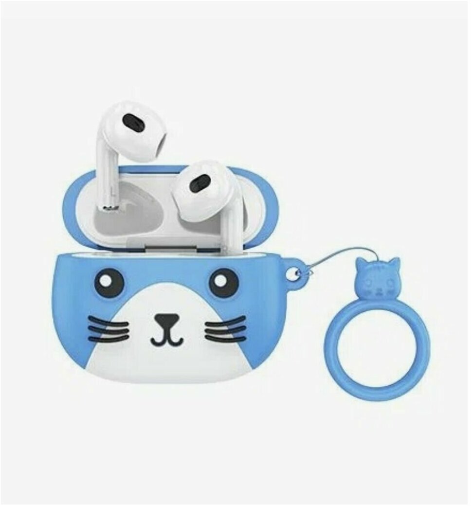 Наушники беспроводные Hoco EW46 / белые в чехле с голубым котом