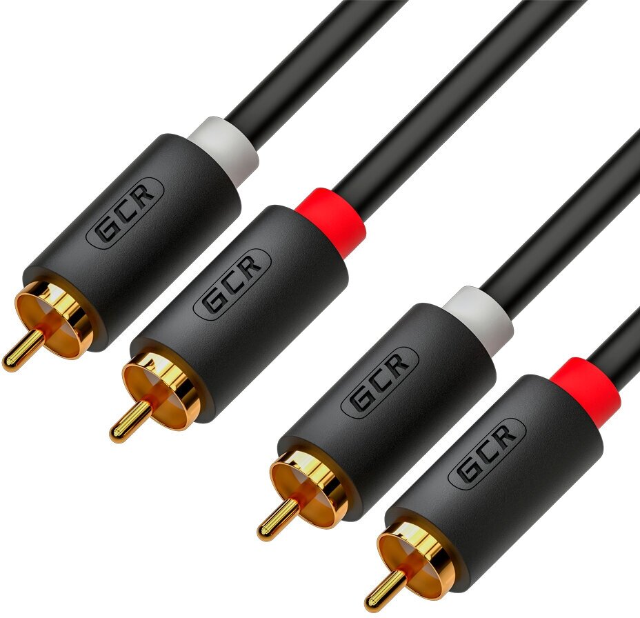 GCR Кабель 1.0m аудио 2 х RCA / 2 х RCA, GOLD, черный Greenconnect GCR-53108