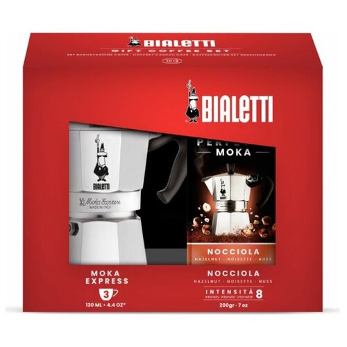 фото Набор bialetti moka express 3 порции + кофе молотый nocciola 200г в подарок