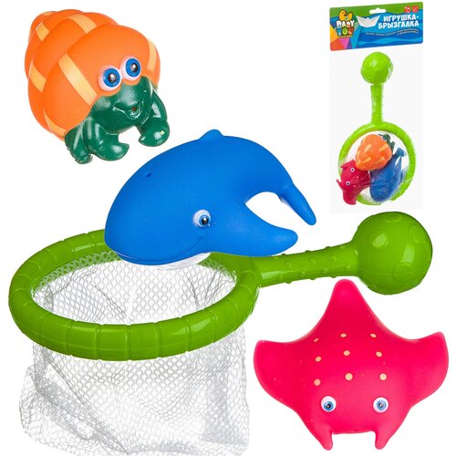 Набор для ванной BONDIBON Сачок и 3 рыбки (ВВ3132), зеленый/красный/синий игрушки для ванны bondibon игровой набор для купания кит сачок
