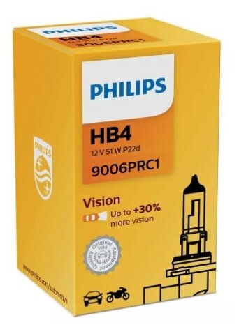 Лампа автомобильная галогенная Philips "Vision", для фар, цоколь HB4 (P22d), 12V, 51W Уцененный това