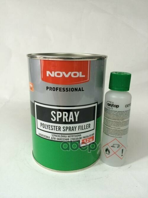 NOVOL 1201 Шпатлевка 1,2кг (0,8л) - SPRAY: отделочная жидкая распыляемая шпатлевка для пневматического нанесения, серая