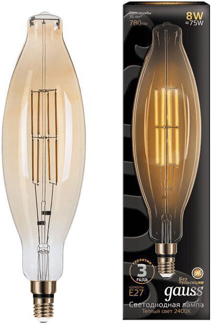 Лампа Gauss Filament BT120 8W 620lm 2400К Е27 golden flexible LED 1/10 - фотография № 10