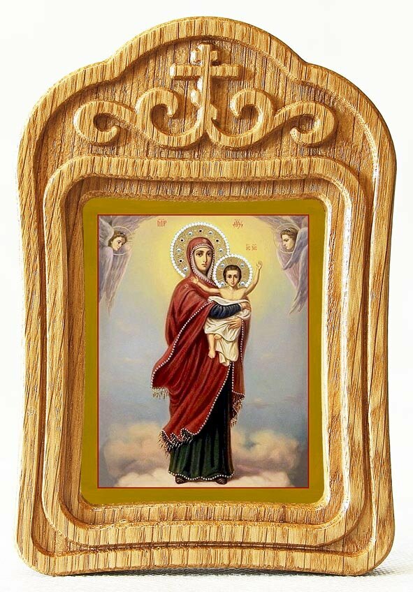 Икона Божией Матери "Благодатное небо", в резной деревянной рамке