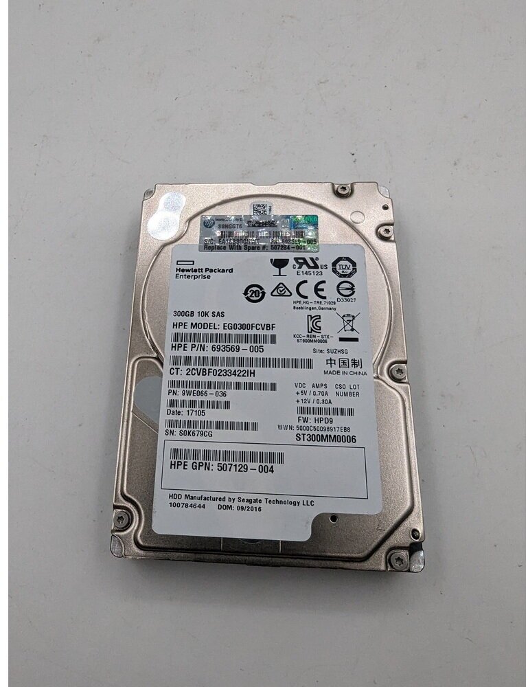 Жесткий диск EG0300FCVBF, 693569-005, ST300MM0006, HP, Seagate, 300 Гб, SAS, 2.5