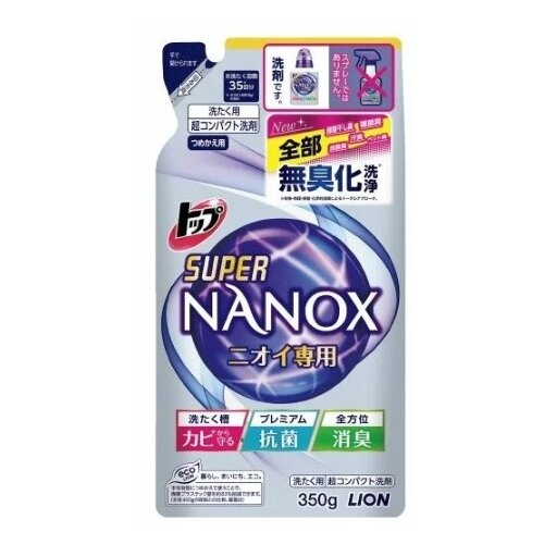 LION Жидкое средство для стирки с антибактериальным эффектом TOP SUPER NANOX сменная упаковка 350 гр.