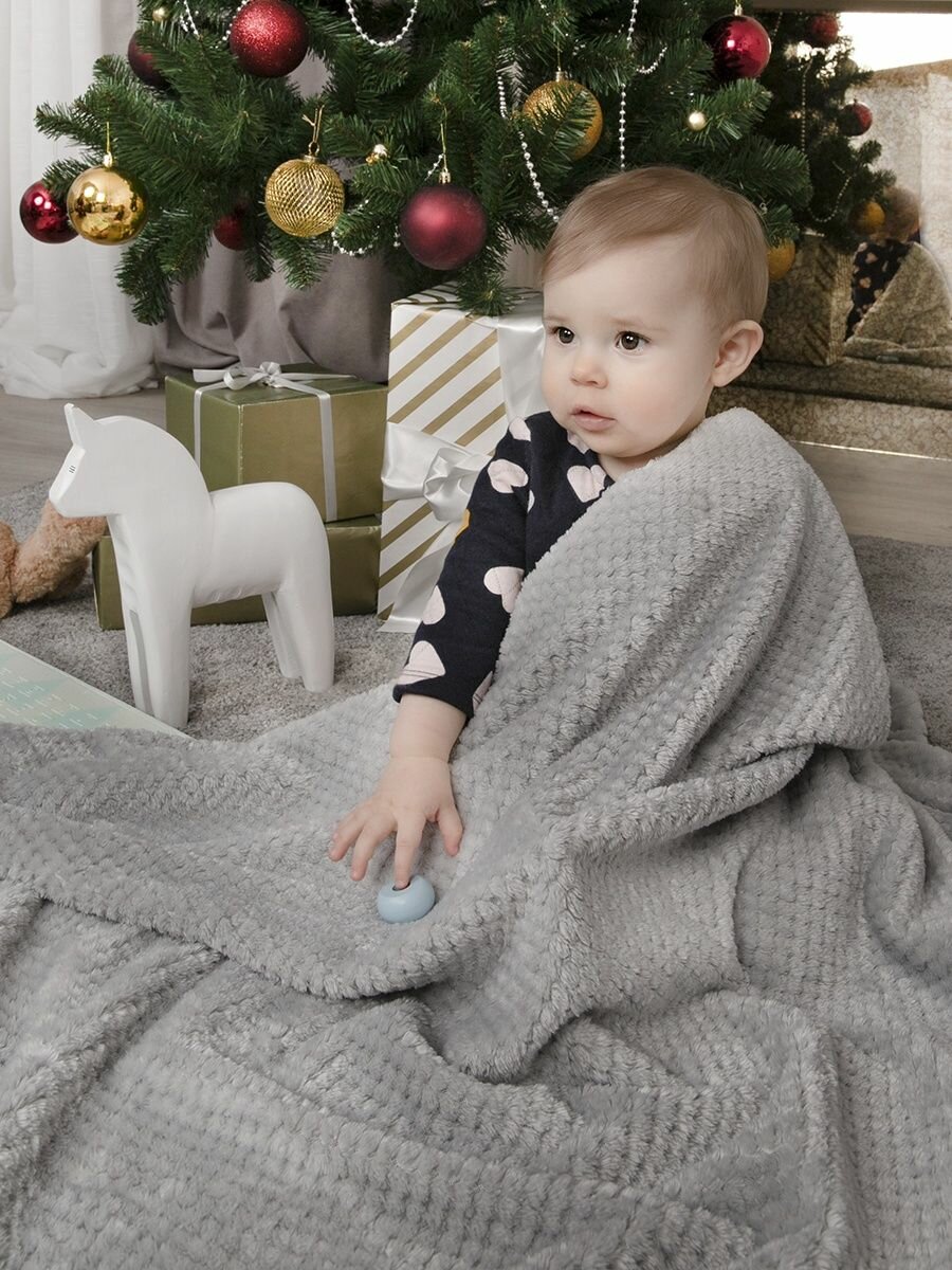 Плед для новорожденного 100х118 пушистый детский в кроватку коляску , серый, однотонный без рисунка