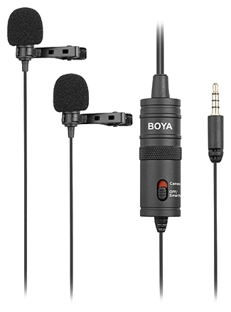 Микрофонный комплект BOYA двойной BY-M1DM, разъем: mini jack 3.5 mm, черный, 2 шт